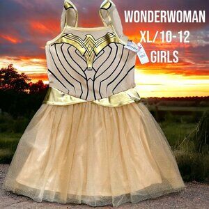 NEW-L(10/12) Girls DC Wonder Woman WW 84 Dress Halloween Costume Cream/Gold
